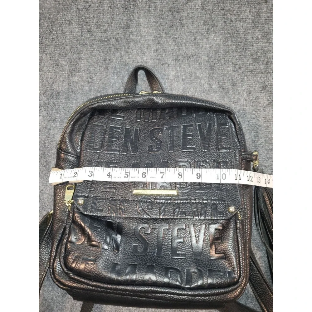 Steve Madden Womens Black Embossed Logo PVC Backpack Large Casual Daily Bag Work